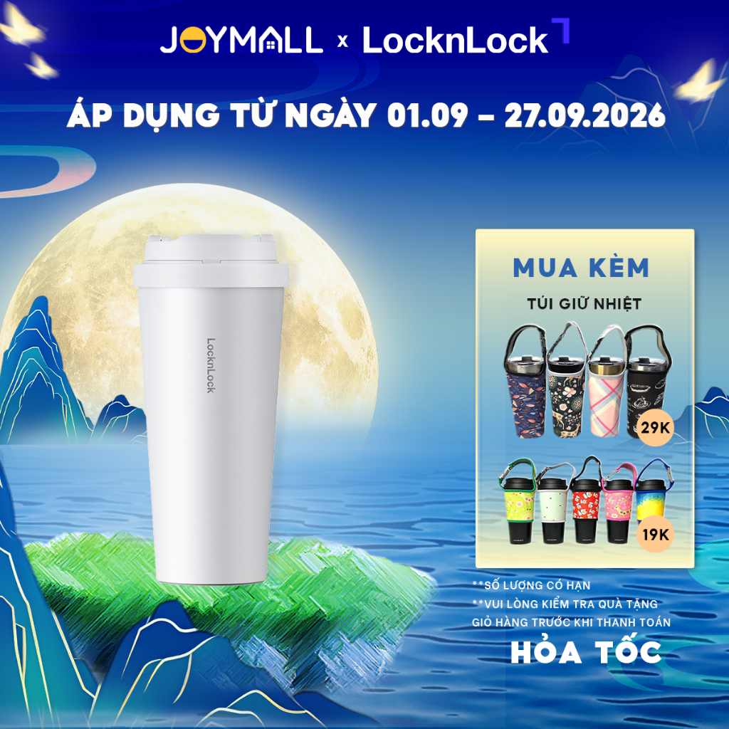 Ly giữ nhiệt LocknLock 550ml Trắng LHC3249WHT, Hàng chính hãng, mở một chạm, thép không gỉ - JoyMall