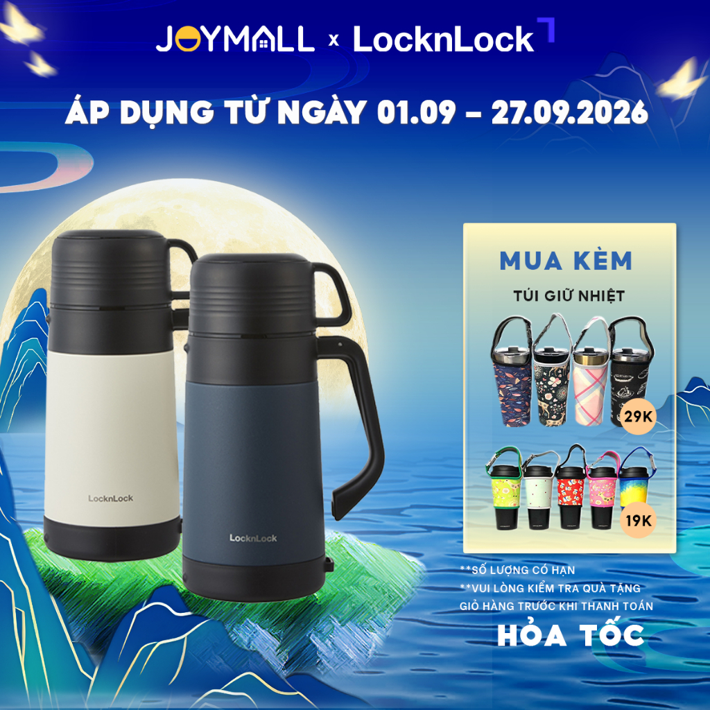 Bình giữ nhiệt LocknLock cỡ đại LHC1484 1,2L và LHC1485 1,8L, hàng chính hãng, nắp làm cốc - JoyMall