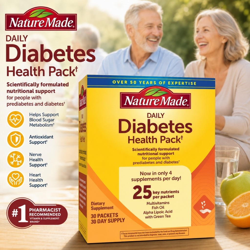 Nature Made Daily Diabetes Health Pack 60 Gói - Vitamin Tổng Hợp & Omega-3 Hỗ Trợ Sức Khỏe