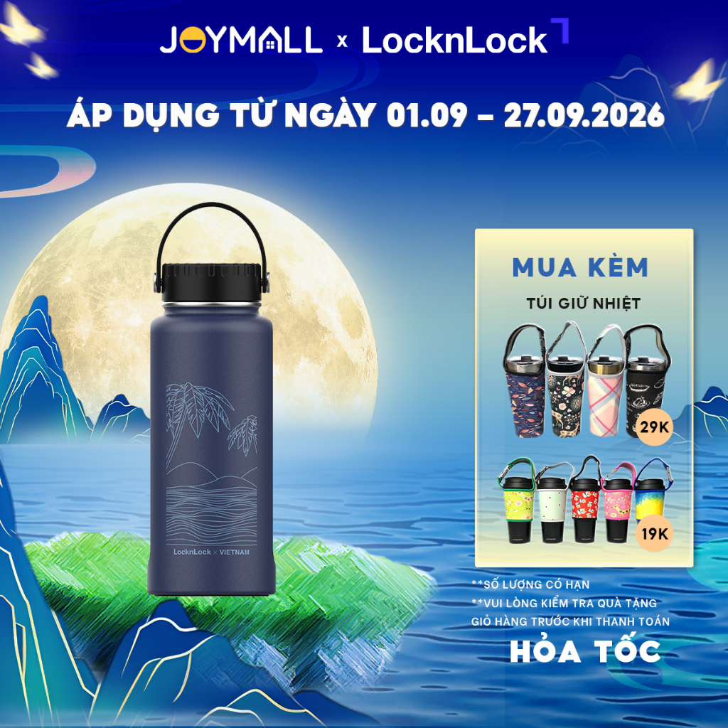 Bình giữ nhiệt LocknLock 897ml Riga Xanh Phú Quốc LHC4160NVY, Hàng chính hãng, lọc trà inox -JoyMall
