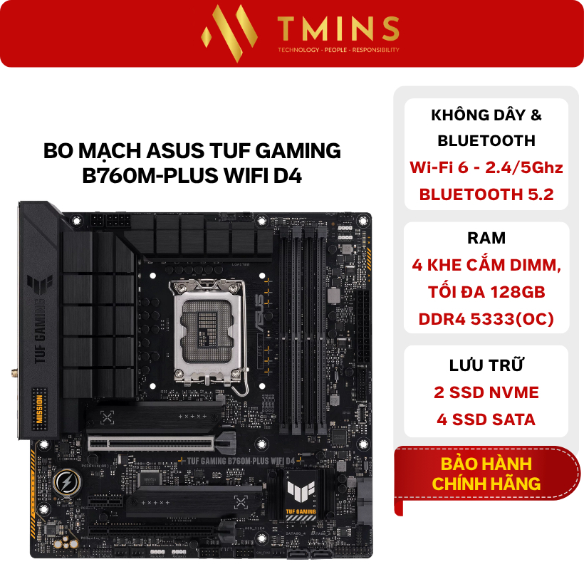 Bo mạch chính Asus TUF Gaming B760M-PLUS Wifi D4