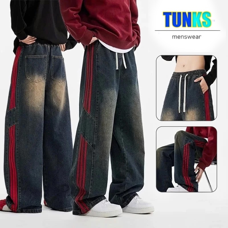 Quần Jean Nam, nữ chất vải denim cao cấp，Dáng Baggy Ống Suông Màu Wash Đen Khói Chất Liệu Cao Cấp