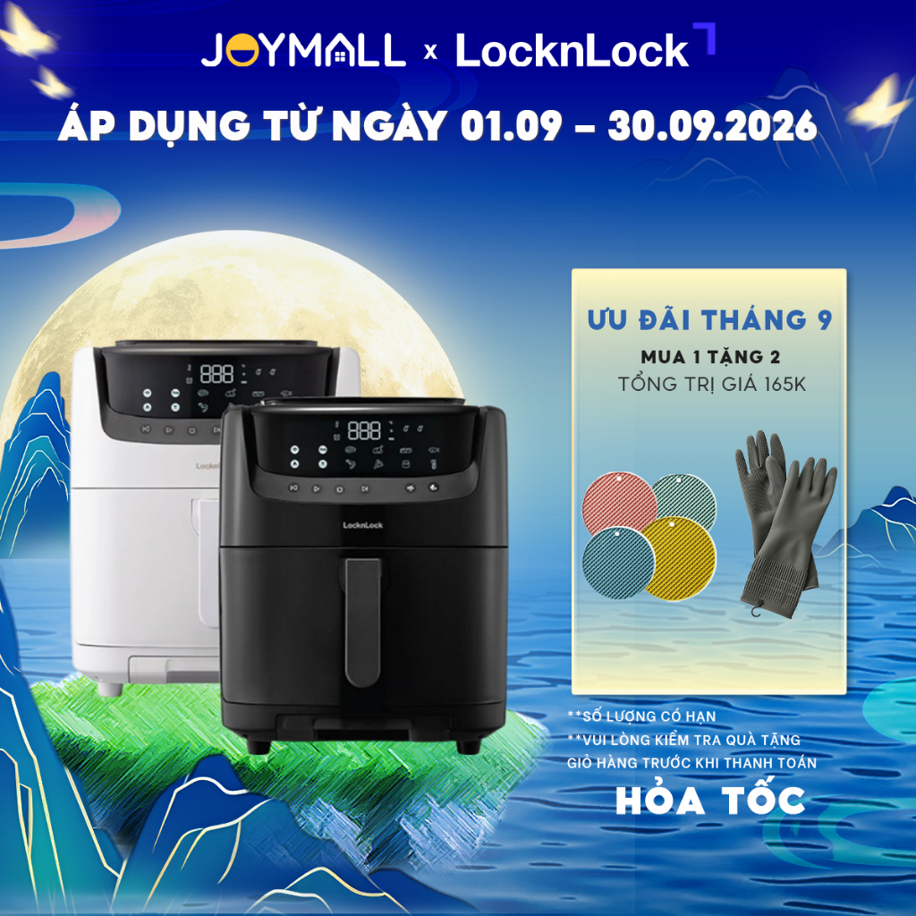 Nồi chiên không dầu Lock&Lock 7L EJF881, Hàng chính hãng có chức năng hấp và tự làm sạch, điều khiển