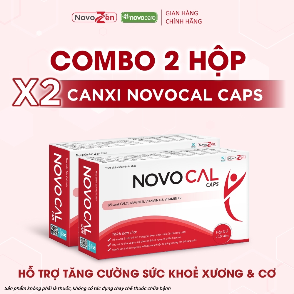 COMBO 1 tháng X2 hộp NOVOCAL Caps - TPBVSK bổ sung canxi - magie - D3K2 nhà Novozen