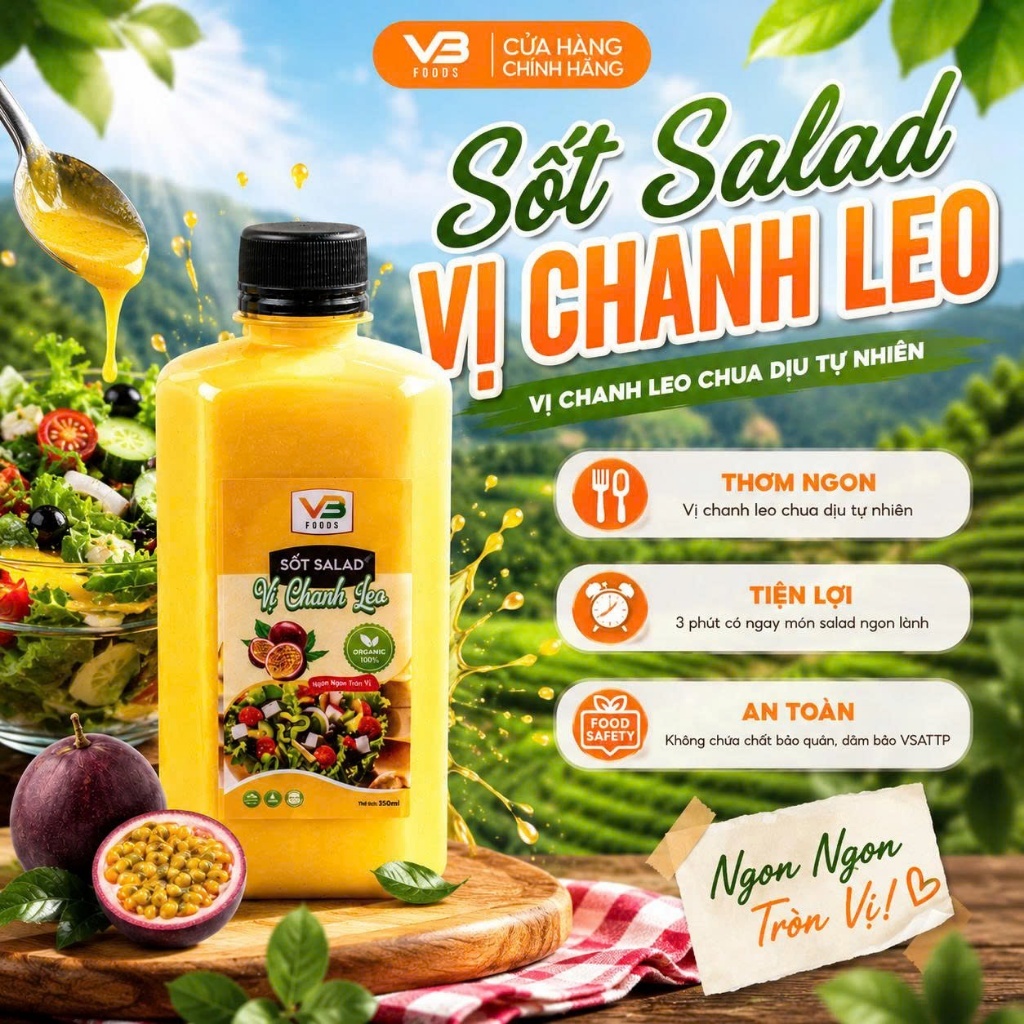 Sốt salad chanh leo VB Foods 330ml rau hoa quả, sốt chấm hải sản, thanh mát đậm đà