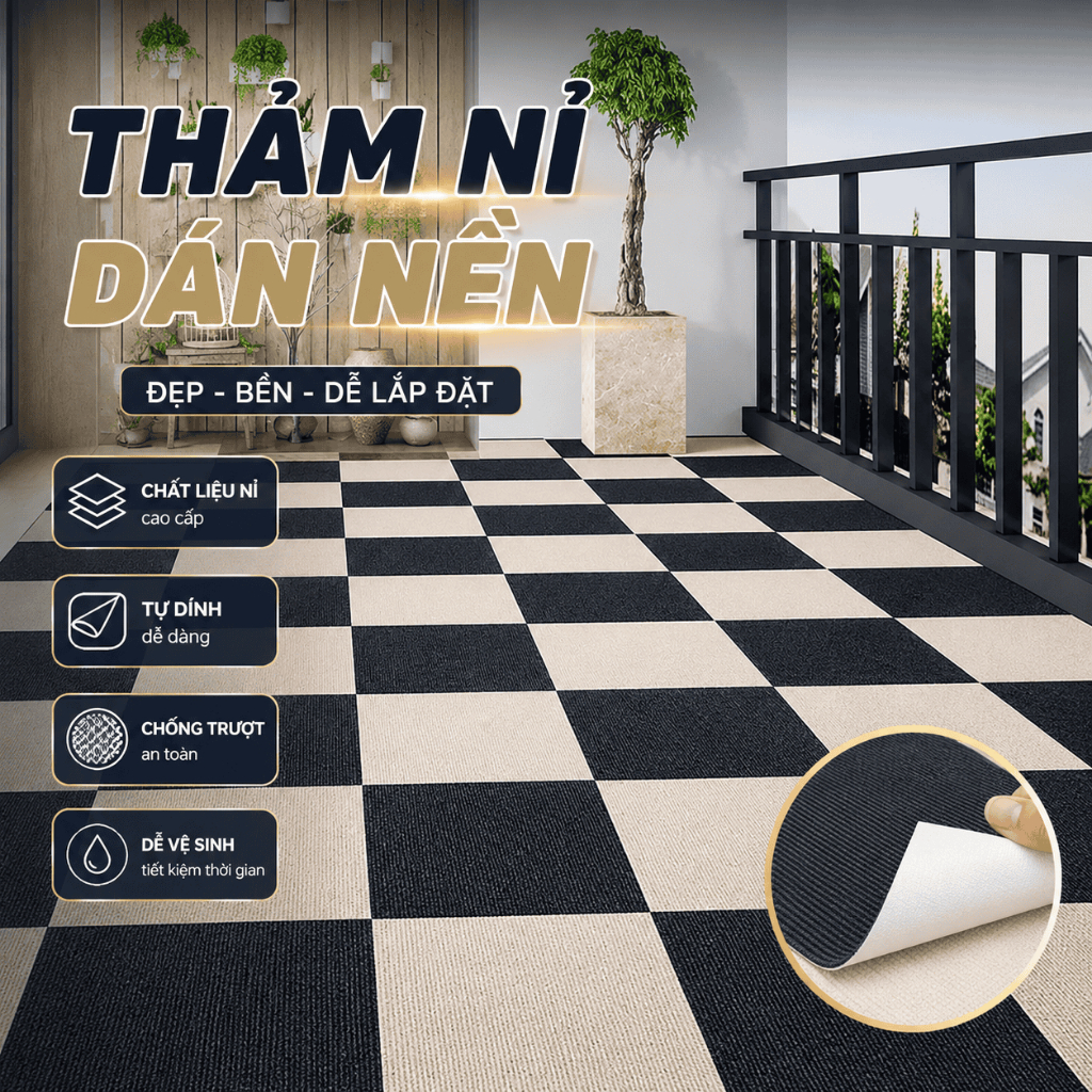Thảm trải sàn nỉ độ dày 4mm có sẵn keo dính phòng khách, thảm lót sàn văn phòng, sự kiện, phòng ngủ 