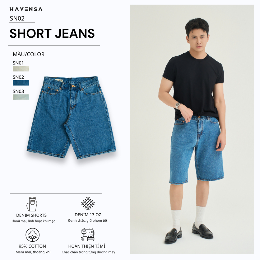 [SN] quần Short Jeans ngắn nam nữ HAVEN'S form rộng basic, chất Cotton cao cấp trẻ trung, mềm mịn, đ