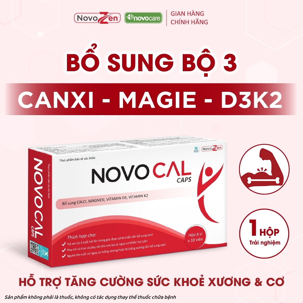 TPBVSK Canxi NOVOCAL caps bổ sung canxi - magie - D3K2 , hỗ trợ sức khoẻ xương nhà Novozen
