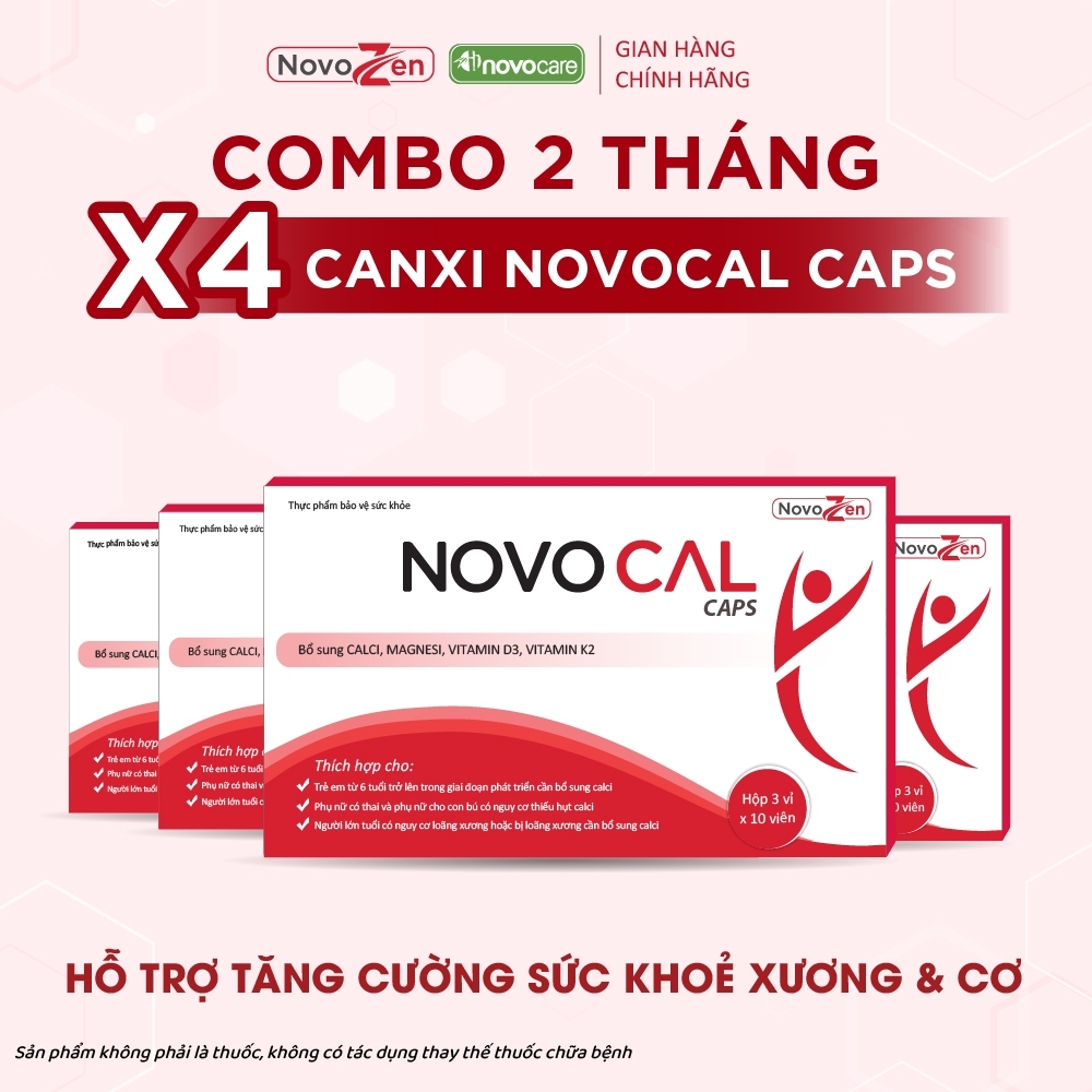COMBO 2 tháng X4 hộp NOVOCAL Caps - TPBVSK bổ sung canxi - magie - D3K2 nhà Novozen