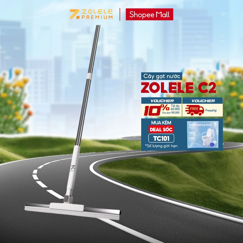 Cây gạt nước sàn nhà tắm ZOLELE C2 thanh gạt 50cm đầu xoay 180 - Chính Hãng