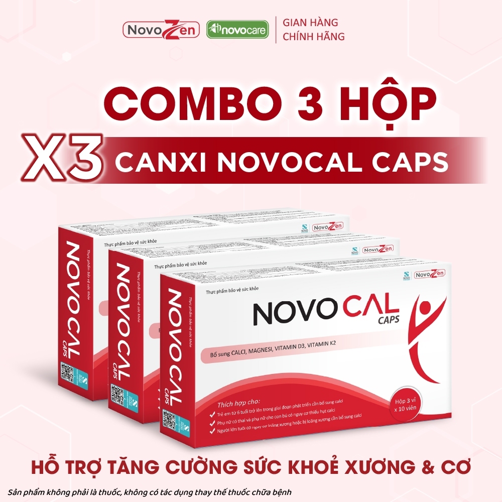 COMBO 03 hộp NOVOCAL Caps - TPBVSK bổ sung canxi - magie - D3K2 Novozen