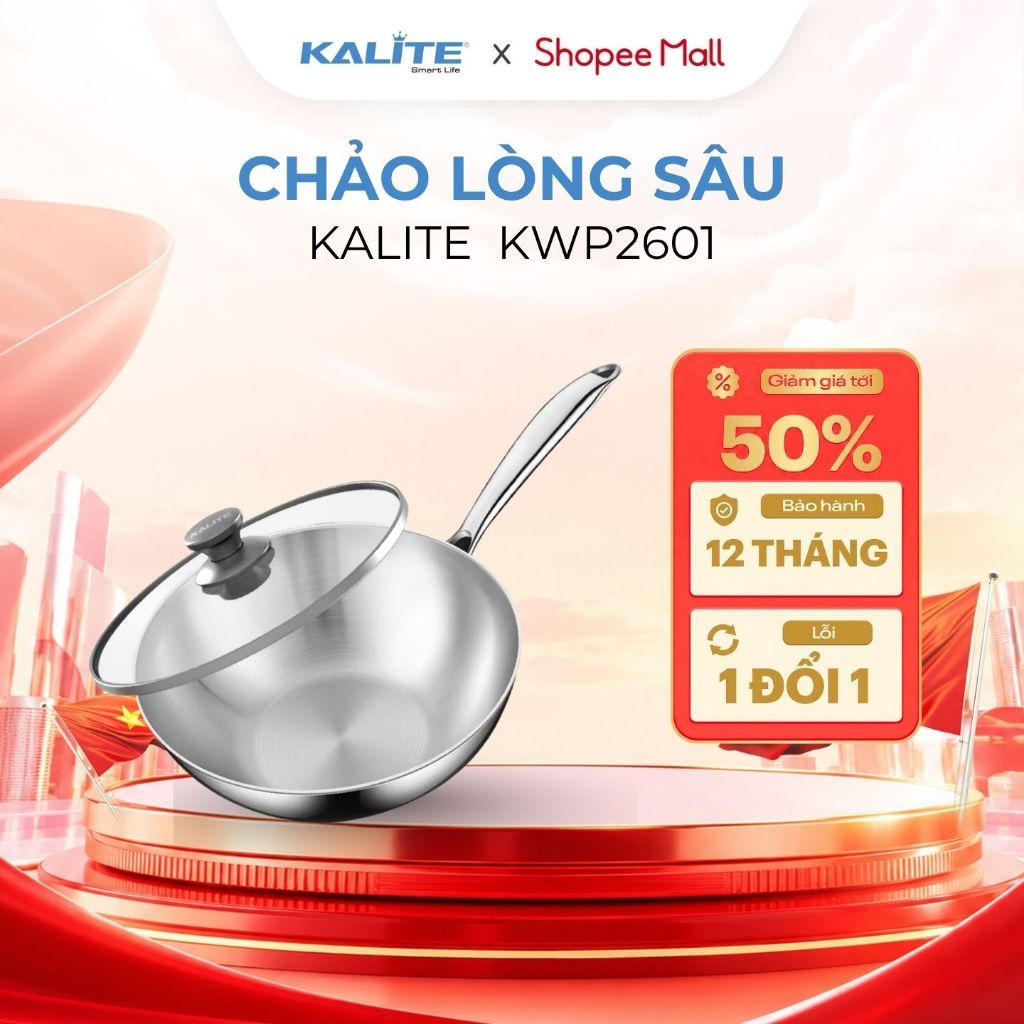 (Size 26) Chảo INOX 304 Lòng Sâu KALITE KWP2601 - Chống Dính Tự Thân Dùng Mọi Loại Bếp - Kèm Nắp Vun