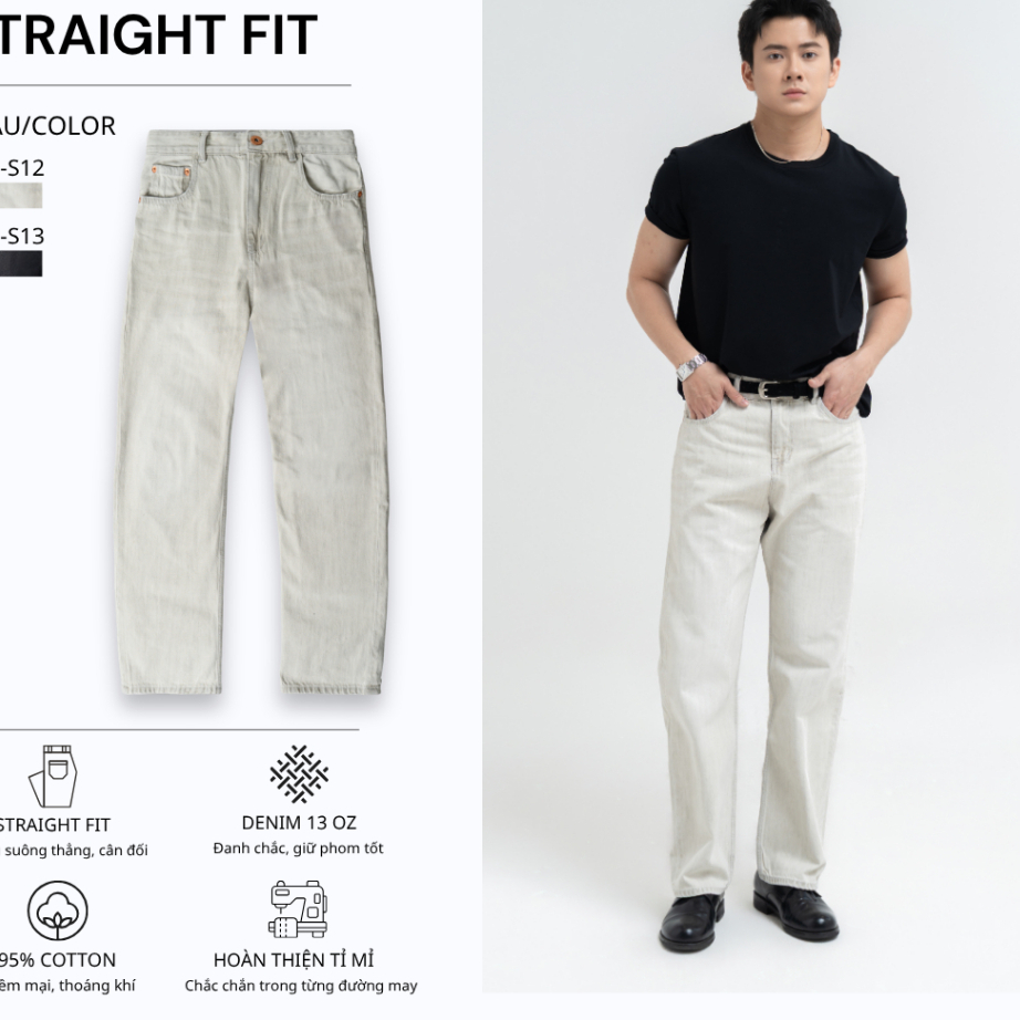 [SS3-S12] Quần ống đứng nam form Straight Fit Haven’s, quần jean cạp cao ôm eo vừa vặn tôn dáng dễ p