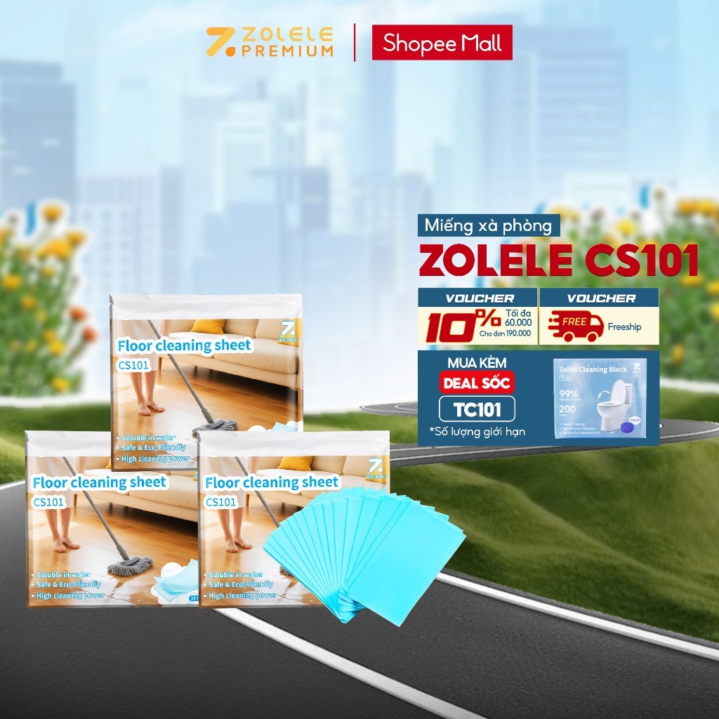 Giấy lau sàn CS101 tẩy rửa vệ sinh sàn nhà, đa năng có thể vệ sinh bồn cầu Zolele (30 miếng/gói)
