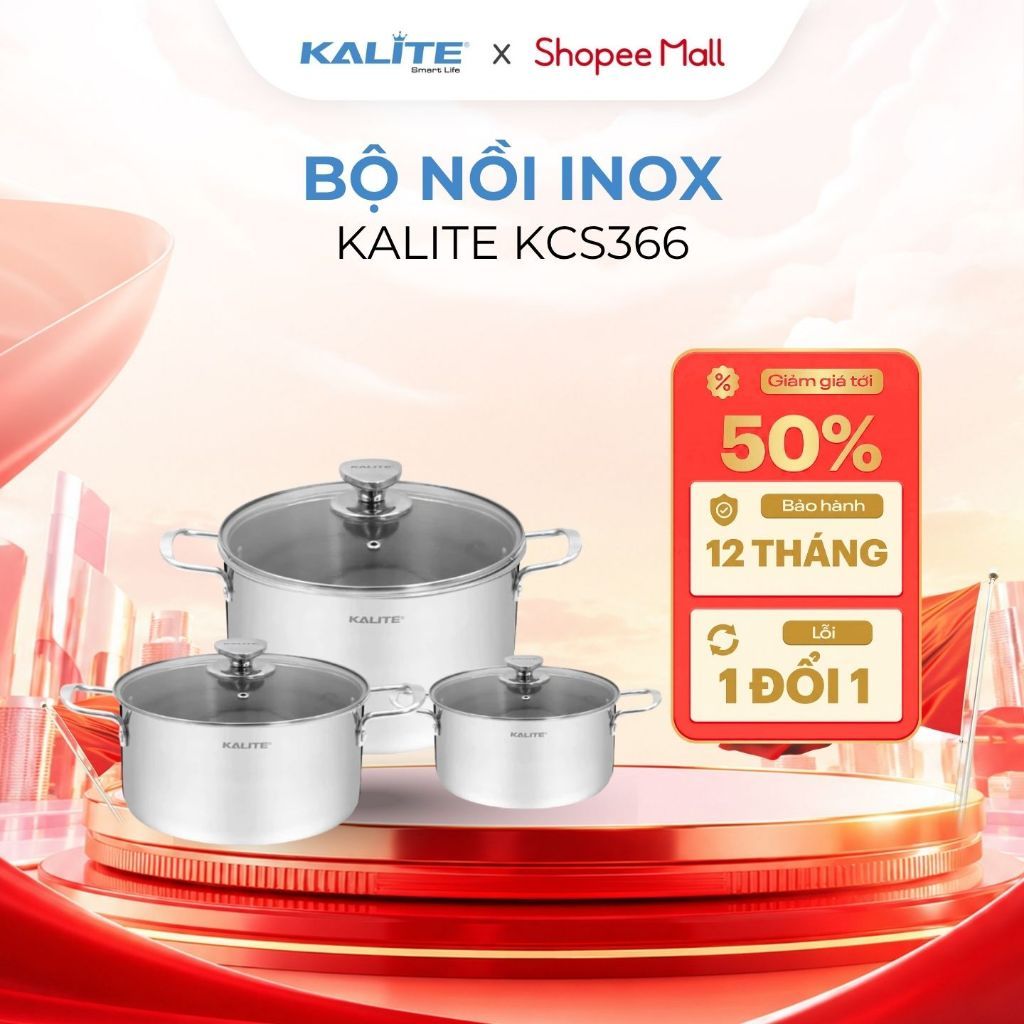 [Kalite x KOC] Bộ Nồi Inox 304 KALITE KCS366 3 Size 18-20-24cm Linh Hoạt - Cấu tạo 3 lớp - Dùng Cho 