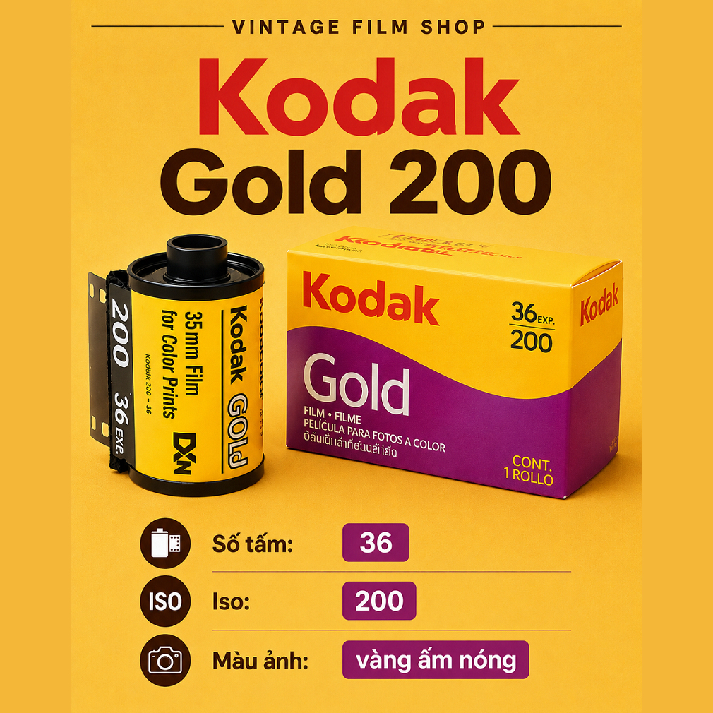 Film Kodak Gold 200 36 kiểu indate 2028 Vintagefilm