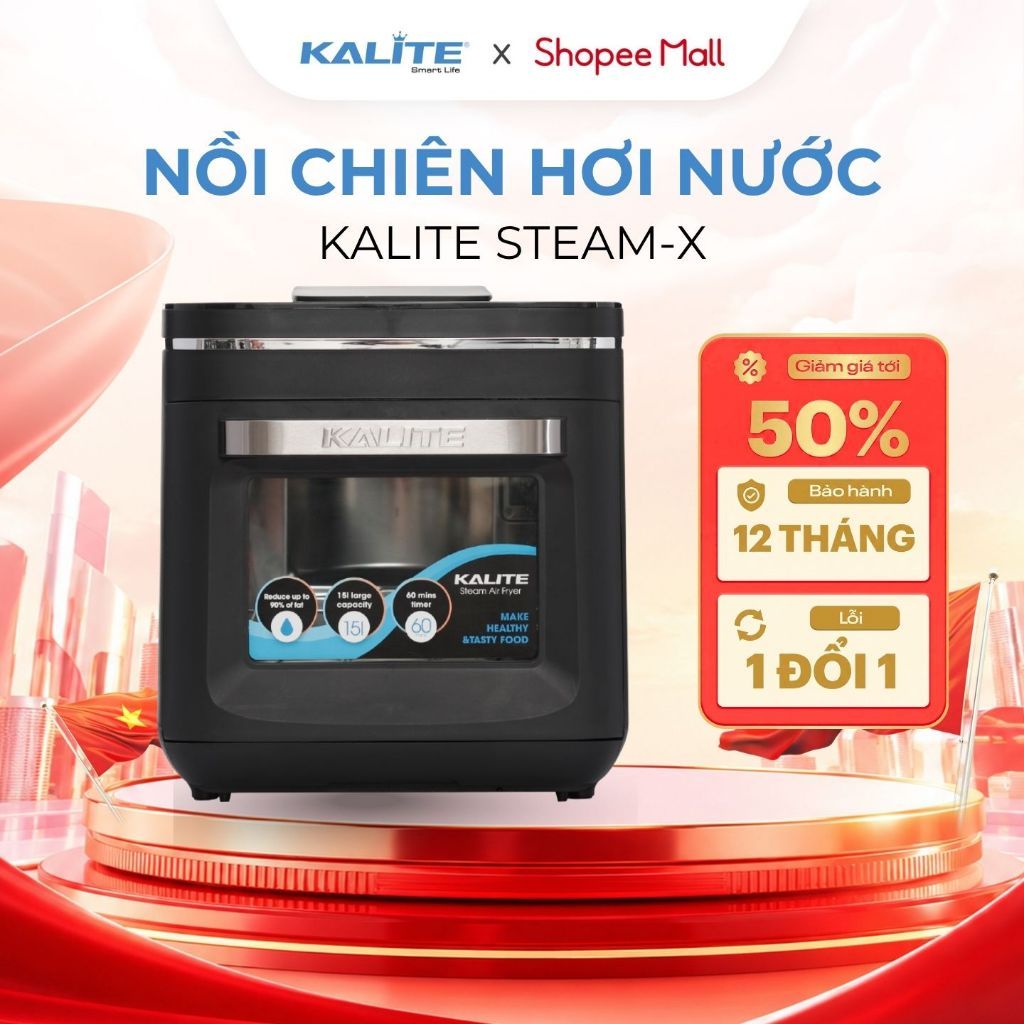 Nồi chiên hơi nước Kalite Steam X 15L - Đen, Inox 304, Dung tích lớn, Chống dính Ceramic