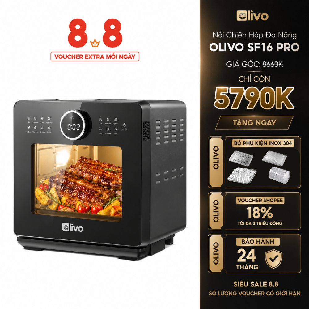 Nồi Chiên Hấp Đa Năng Olivo SF16 Pro Phiên Bản Nâng Cấp - Nồi Chiên Hơi Nước - 70 Chế Độ