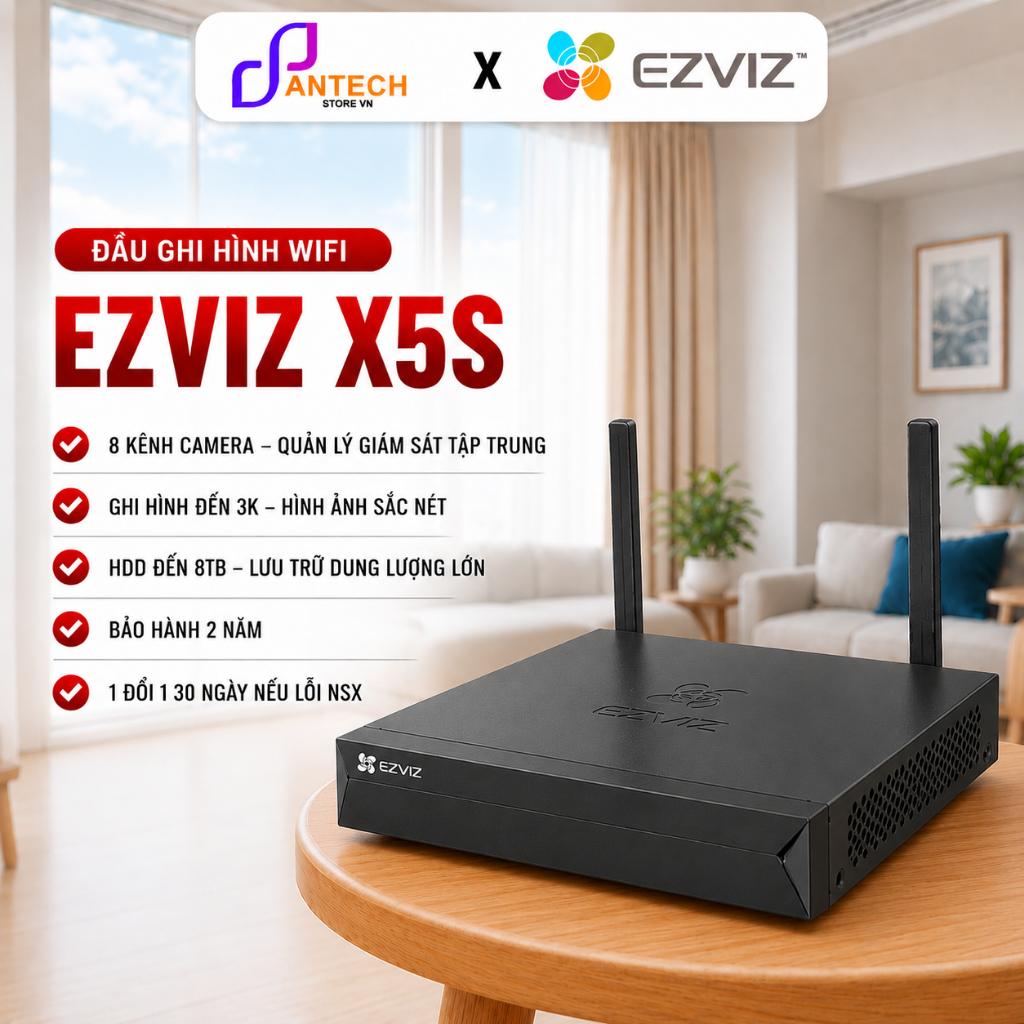 Đầu Ghi Hình Không Dây EZVIZ X5S 4/8 Kênh NVR WiFi 3K Hỗ Trợ HDD 8TB HDMI/VGA - BH 2 Năm