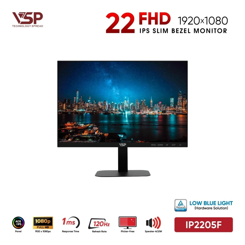 Màn Hình VSP IP2205F (22 inch / IPS / FHD / 120Hz / 1ms) - Tần số quét 120Hz, chống xé hình, tích hợ