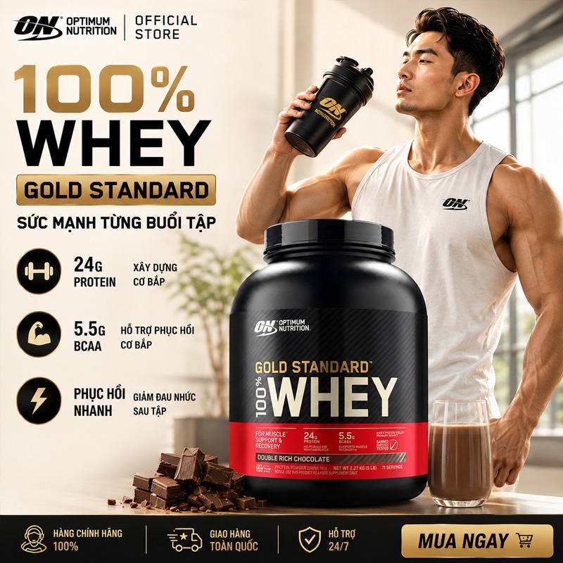 Optimum Nutrition Vàng tiêu chuẩn Whey 5lbs Whey Protein, Phục hồi cơ bắp, ON Whey, Sau tập luyện