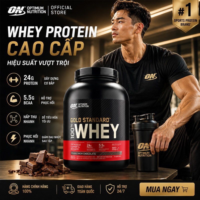 Optimum Nutrition Vàng tiêu chuẩn Whey 5lbs Whey Protein, Phục hồi cơ bắp, ON Whey, Sau tập luyện