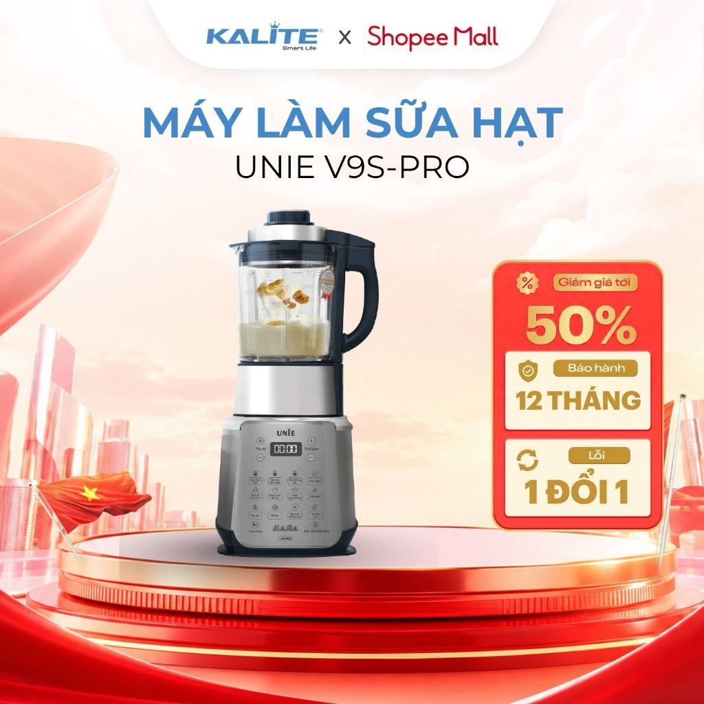 Máy Làm Sữa Hạt UNIE V9S PRO - Máy Nấu Sữa Hạt Đa Năng Xay Êm Sánh Nhuyễn Mịn - Dung Tích 1.75L