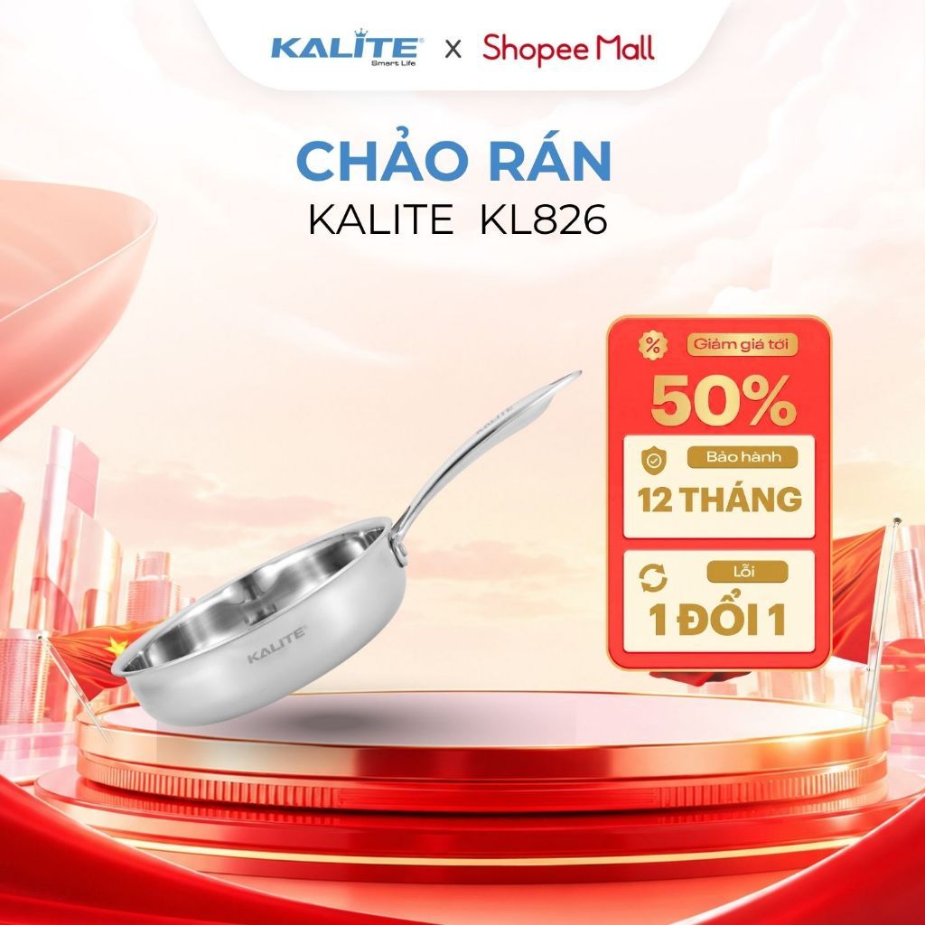 Chảo Inox Nguyên Khối 3 Lớp Tripro KALITE KL826 26cm - Chống Dính Tự Thân Phù Hợp Với Mọi Loại Bếp