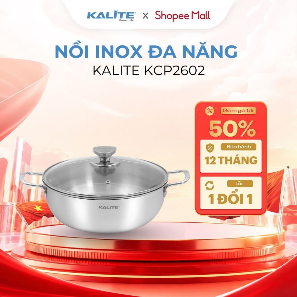 Nồi Inox Liền Khối Cao Cấp Đa Năng KALITE KCP2602 26cm - Xoong Inox 304 Bền Bỉ Dùng Mọi Loại Bếp