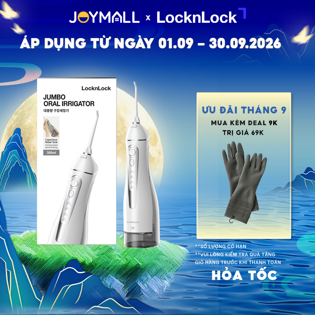 Máy tăm nước LocknLock 300ml 3 Loại Đầu Tăm Jumbo oral Irrigator ENR166GRY, Hàng chính hãng - JoyMal