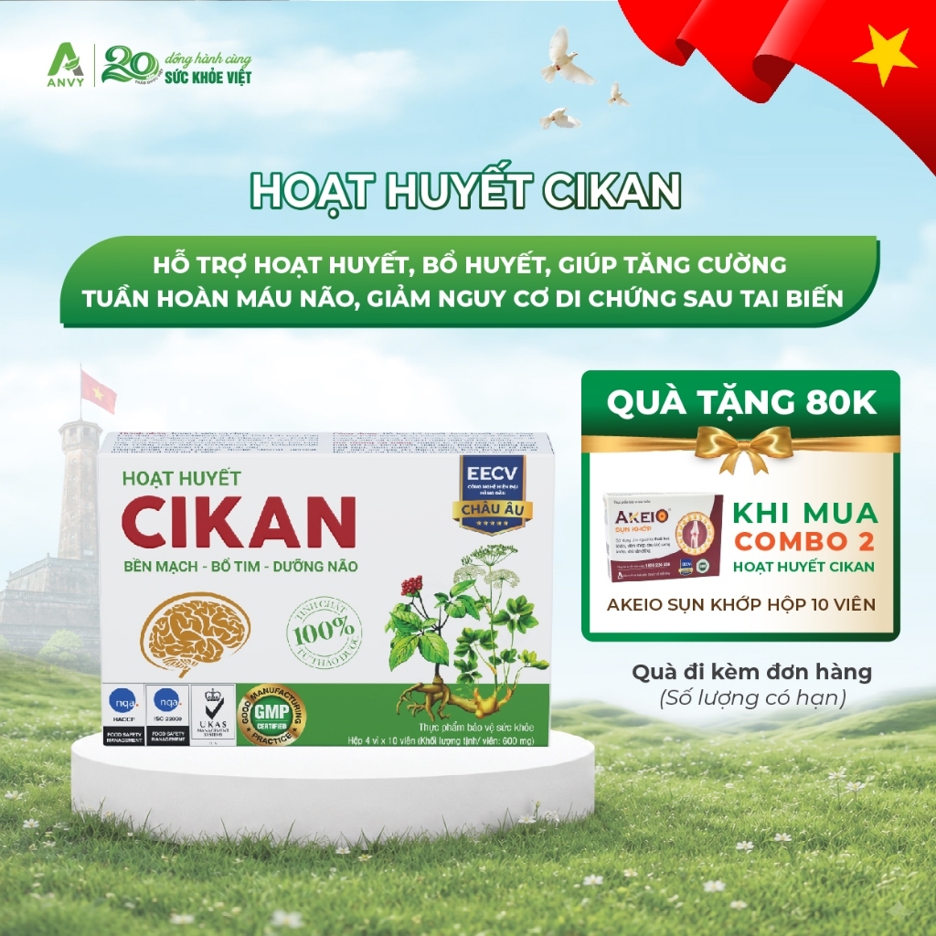 Hoạt Huyết Cikan - Hỗ Trợ Cải Thiện Tuần Hoàn Máu Não, Giảm Nguy Cơ Di Chứng Sau Tai Biến - Hộp 40 v