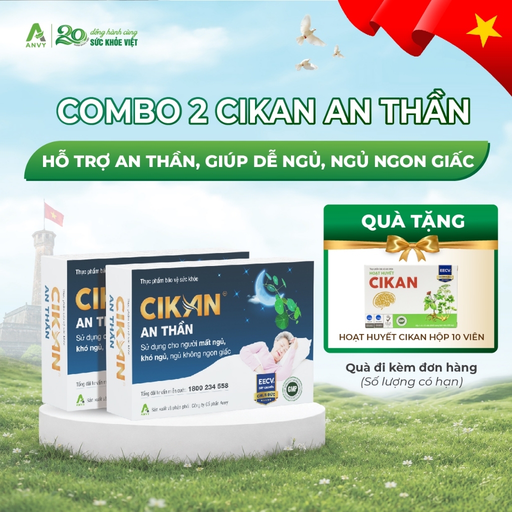 [CÓ QUÀ] - Combo Cikan An Thần - Hỗ Trợ Giảm Mất Ngủ, Ngủ Không Sâu Giấc, Lo Âu, Căng Thẳng - Hộp 30
