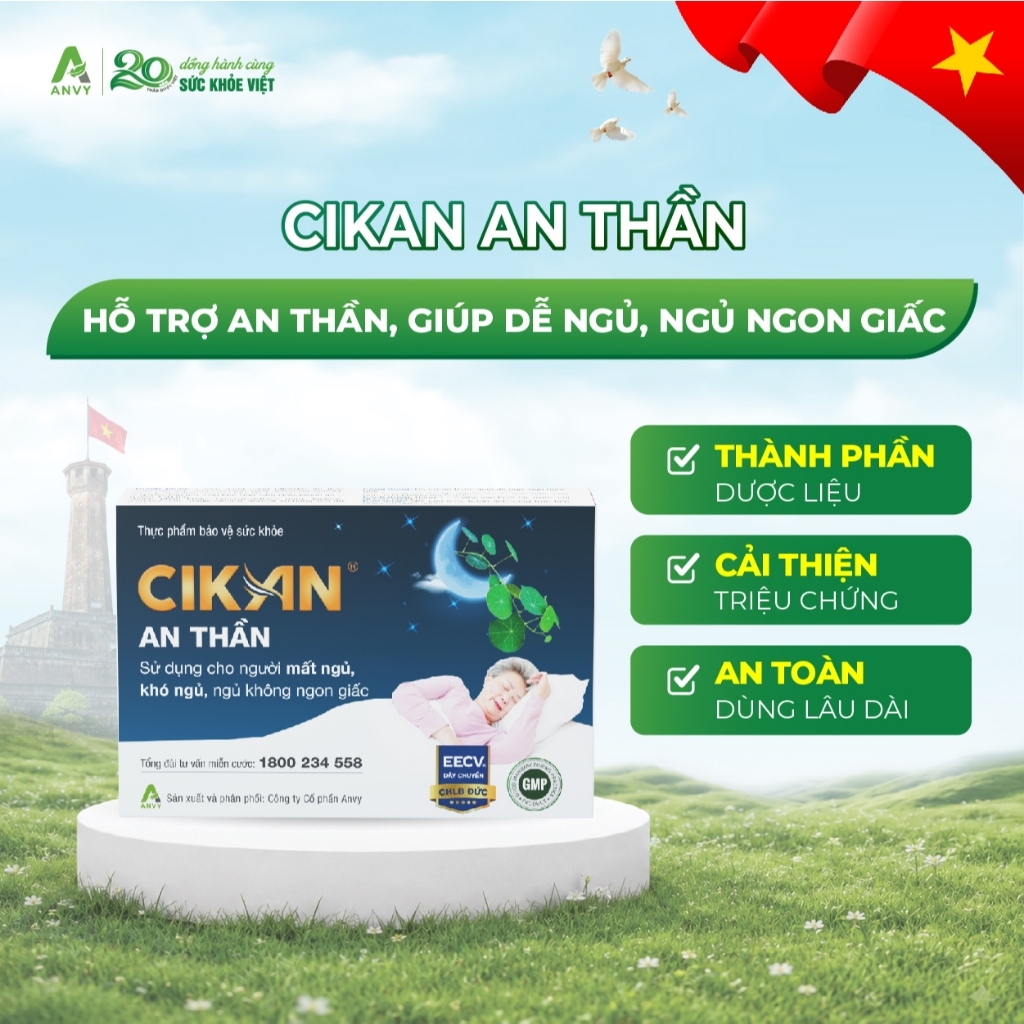 Cikan An Thần - Hỗ Trợ Giảm Mất Ngủ, Ngủ Không Sâu Giấc, Lo Âu,Căng Thẳng - Hộp 30 viên