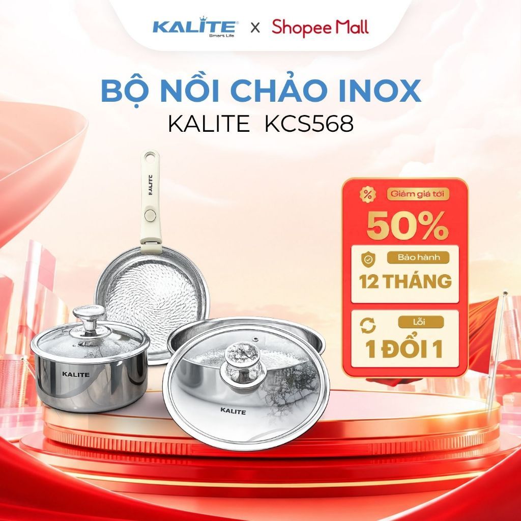 Bộ Nồi Chảo Inox Liền Khối KALITE Lumia KCS568 Tối Ưu Không Gian Lưu Trữ , Inox 304 Dùng Cho Mọi Loạ