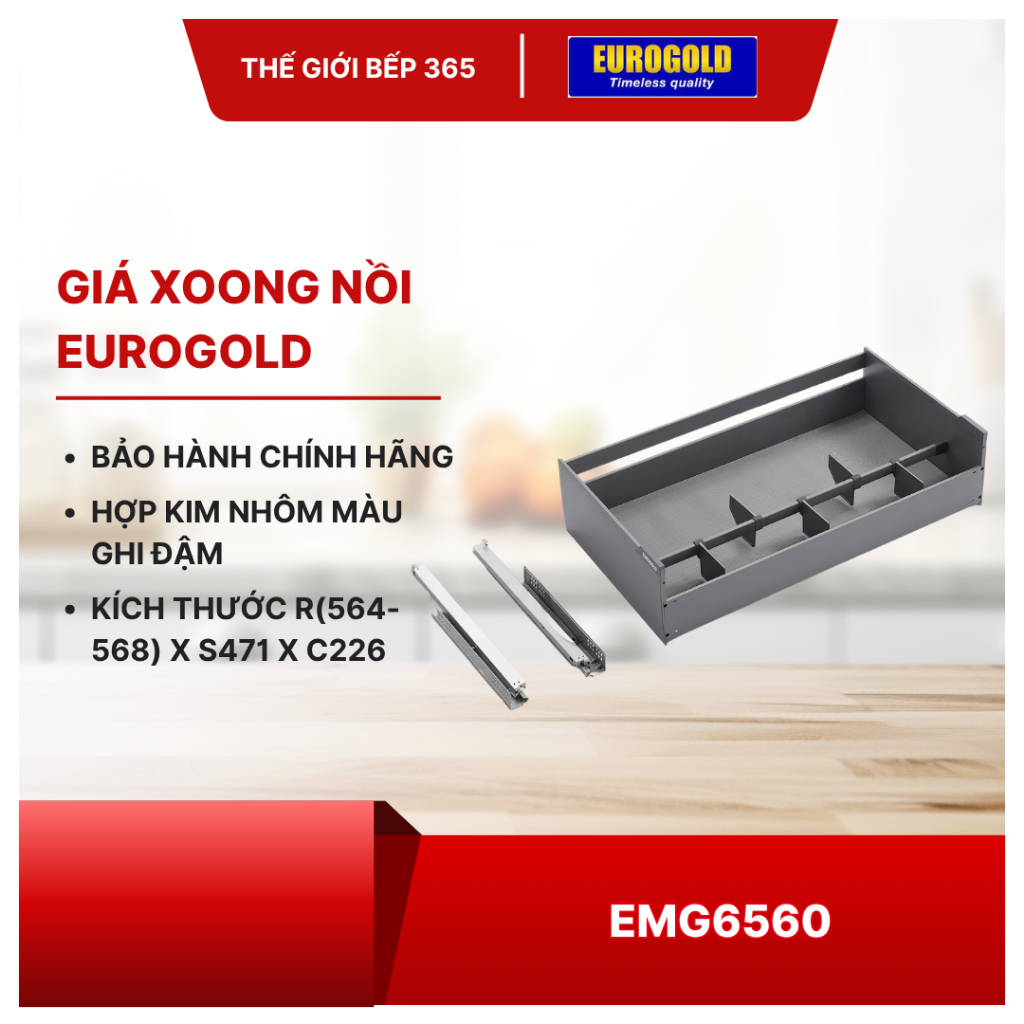 Giá Để Xoong Nồi Eurogold EMG6560/EMG6570/EMG6580/EMG6590 – Hợp Kim Nhôm Sơn Tĩnh Điện Màu Ghi Đậm