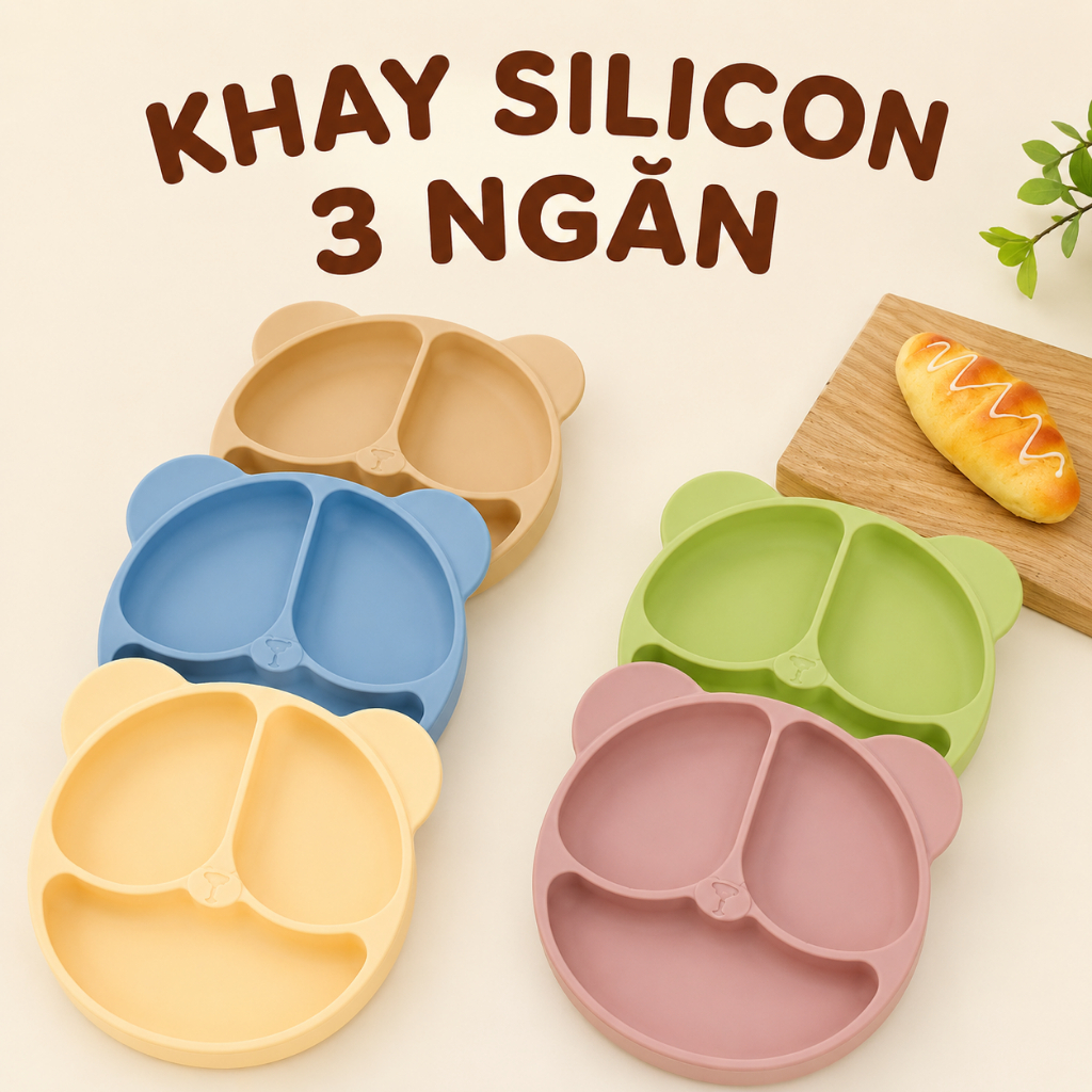 Khay Silicon Ăn Dặm Babyboo 3 Ngăn Cho Bé N07