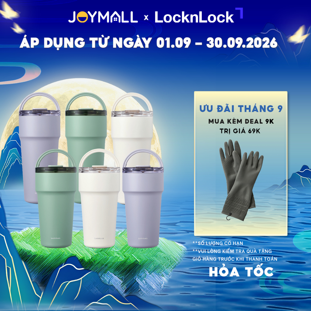 Ly Giữ Nhiệt LocknLock LHC4416 710ml, LHC4419 900ml Thép Phủ Sứ, Hàng Chính Hãng, Có Ống Hút-JoyMall