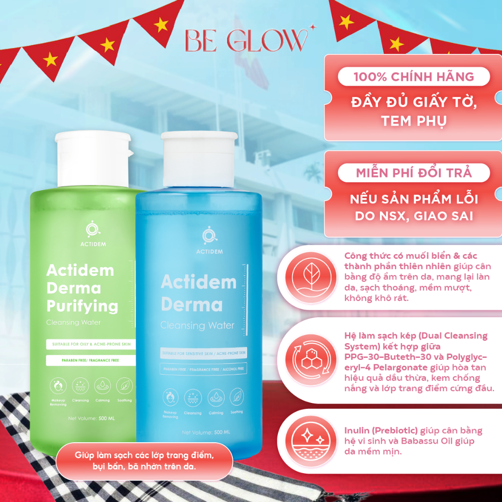 Nước Tẩy Trang Actidem Derma/Purifying Cleansing Water 500ml - Be Glow Beauty