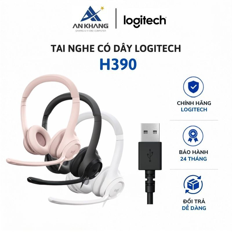 Tai nghe Logitech H390 | USB Headset | Mic khử ồn | In-line control | Trắng/Hồng/Đen BH 24 Tháng