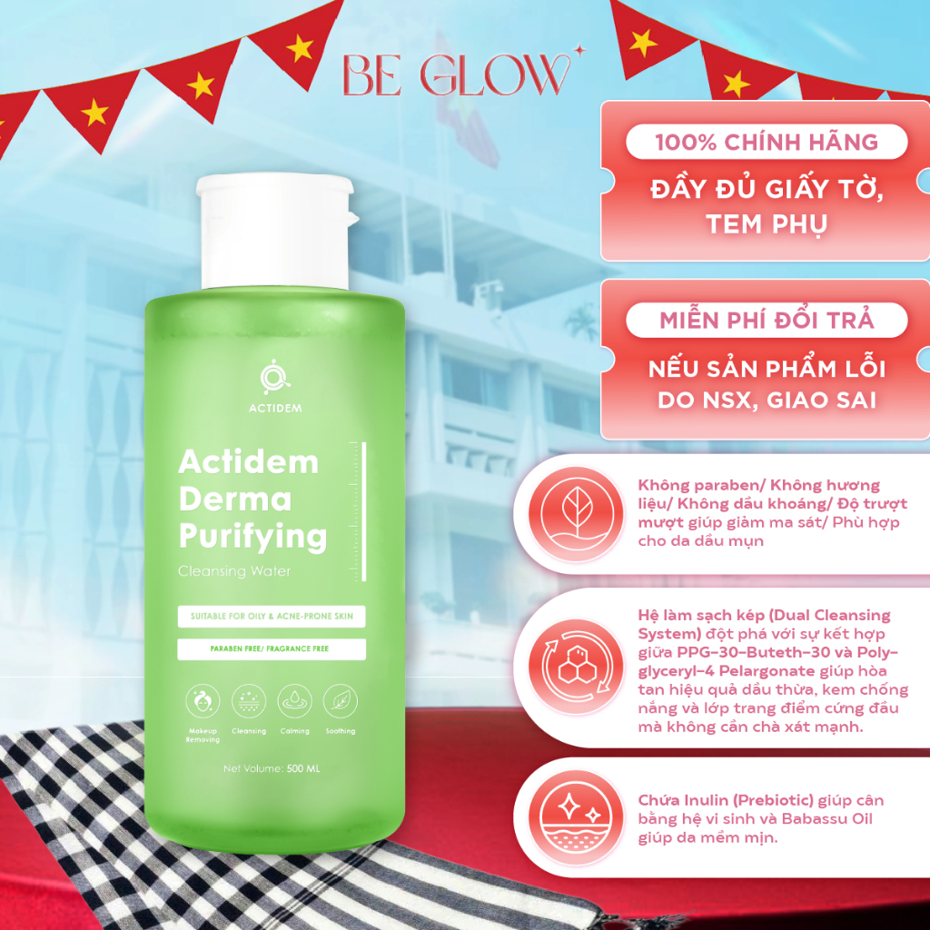 Nước tẩy trang dành cho da dầu mụn Actidem Derma Purifying Cleansing Water 500ml - Be Glow Beauty