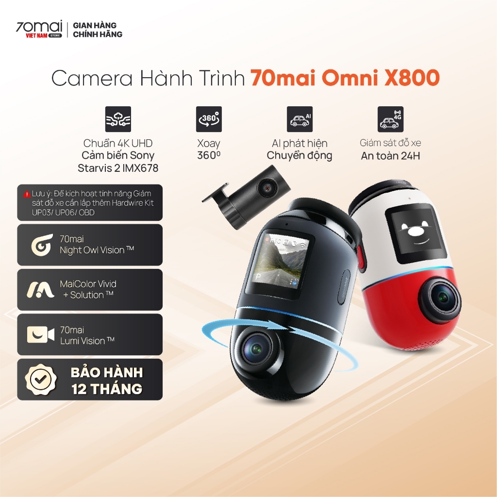 Camera Hành Trình 70mai 4K Omni X800 Công Nghệ AI 2.0 Wifi6 5GHz Thẻ Nhớ 70mai 128GB