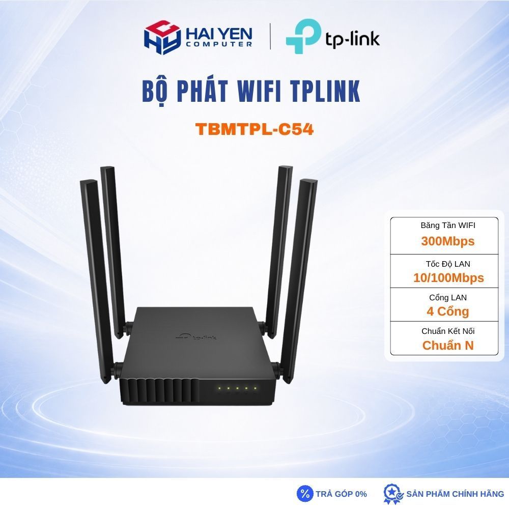 Bộ phát wifi TP-Link Archer C54 (Chuẩn AC/ AC1200Mbps/ 4 Râu/ 25 User)