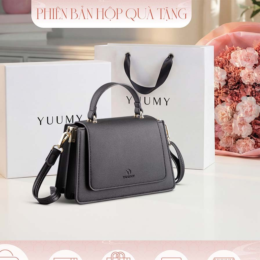 Bộ hộp quà YUUMY (Túi đeo chéo nữ YUUMY YN128 + Hộp quà YHQ3T + Túi giấy YTG3T + Túi rút BVR3838 + Thiệp cảm ơn YBT1)