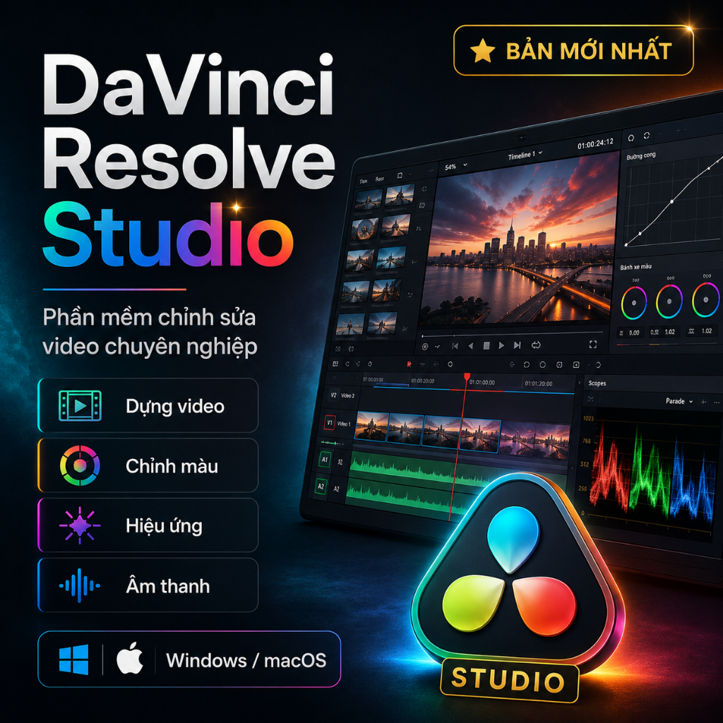 DaVinci Resolve Studio Cho Windows macOS | Phần Mềm Chỉnh Sửa Video Dựng Phim Chỉnh Màu | Sử Dụng Vĩ