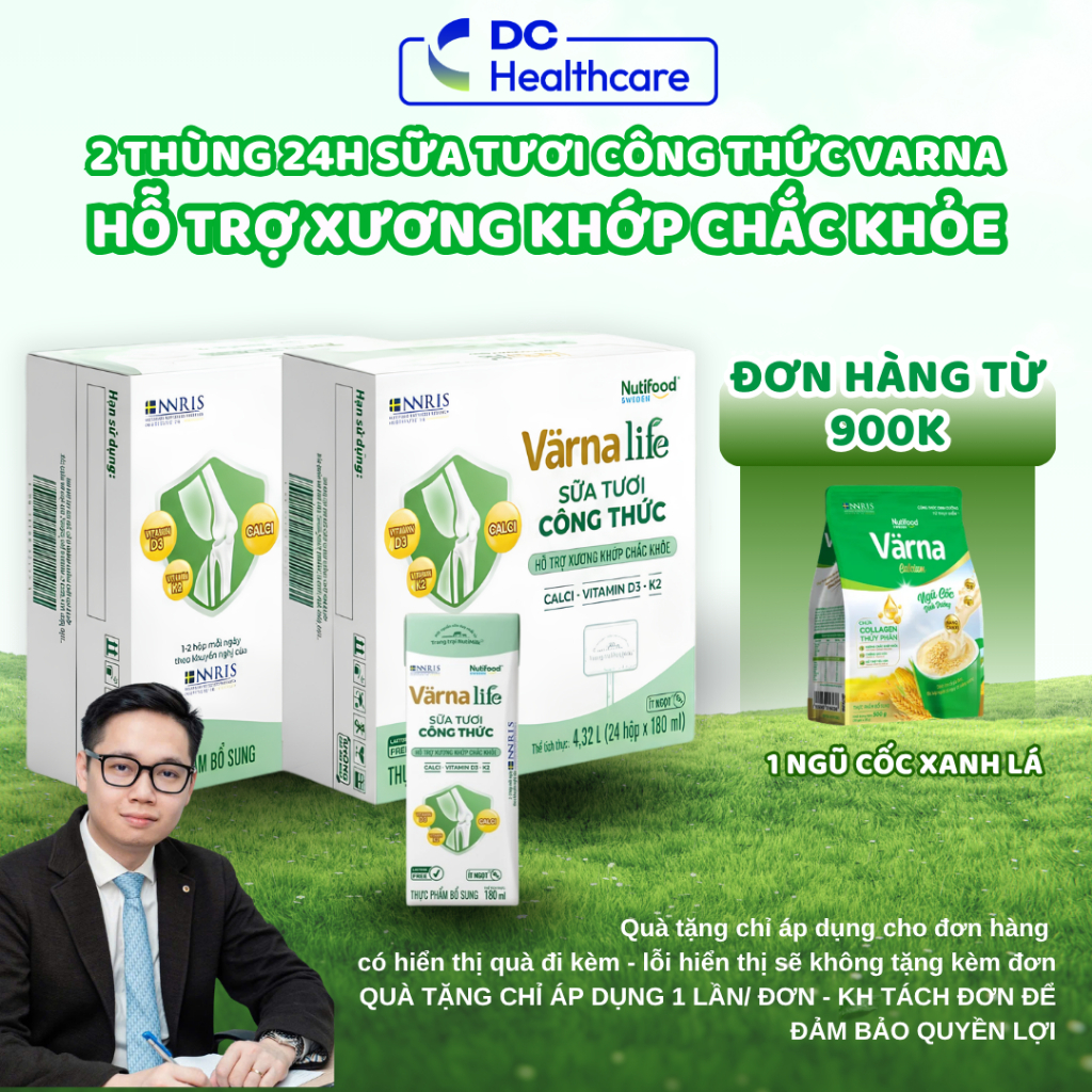 Combo 2 Thùng 24 hộp Varna Life SỮA XƯƠNG KHỚP Sữa Tươi Công Thức Hỗ Trợ Xương Khớp Chắc Khỏe (Xanh)