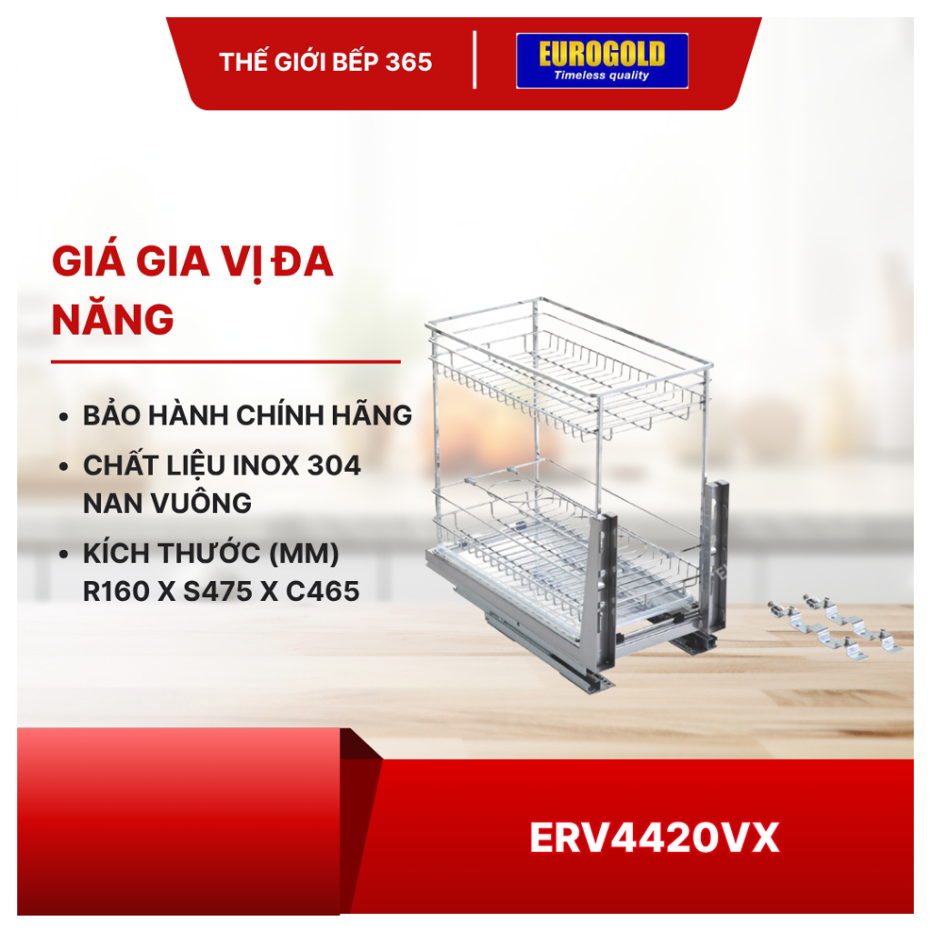 Giá Gia Vị Eurogold ERV4420VX/ERV4425VX/ERV4430VX/ERV4435VX/ERV4440VX – Inox 304 Nan Vuông