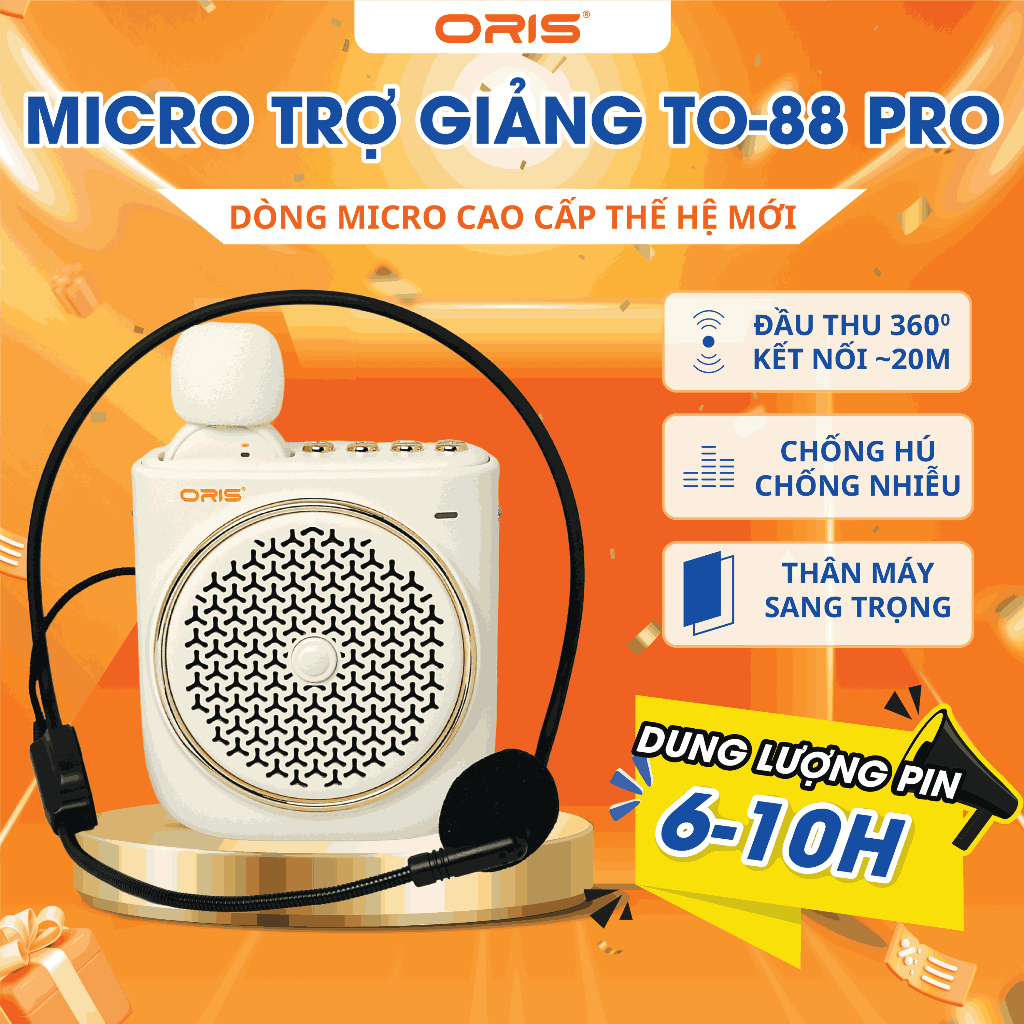 Máy Trợ Giảng Không Dây Oris TO 88PRO - Micro Cài Áo - Tích hợp Ghi âm, USB, Thẻ nhớ, Bluetooth