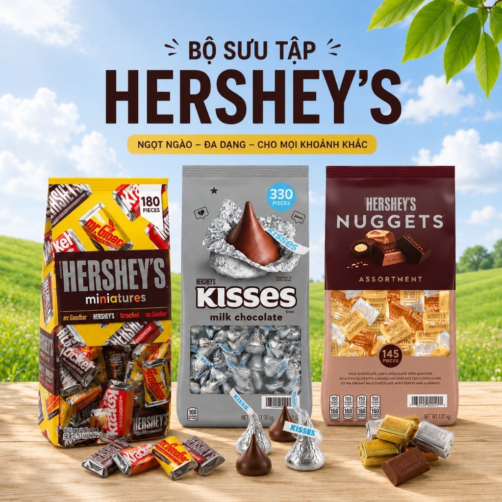 [NHẬP MỸ] Kẹo Socola Hersheys Nuggets Kisses Túi Lớn, Kẹo Socola Nhiều Vị