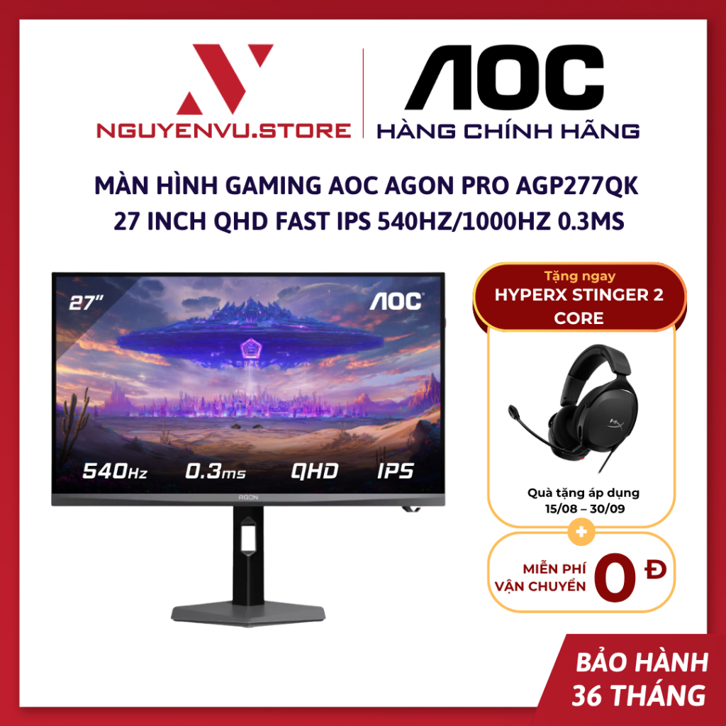 [Tặng Tai Nghe] Màn hình Gaming AOC AGON PRO AGP277QK 27 inch (QHD Fast IPS 540Hz/1000Hz 0.3ms) - Hà