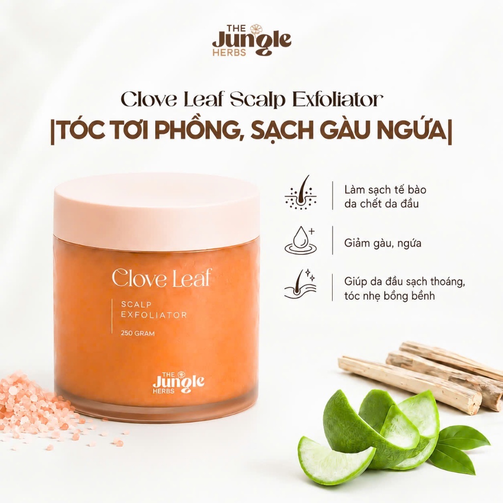 Tẩy tế bào chết da đầu giảm bết, ngứa Clove Leaf 250G [Bản Mới] - The Jungle Herbs